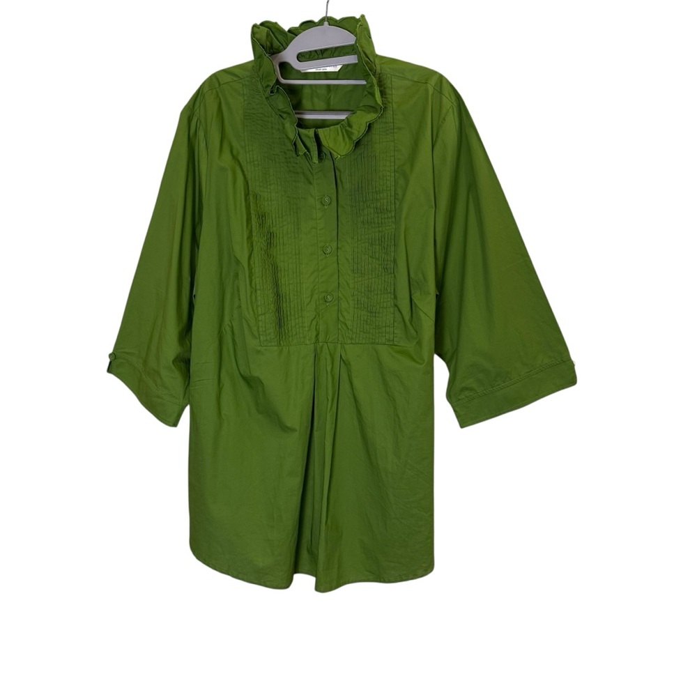 Wayward Fancies eShakti Women's 100% Cotton Ruffled Kelly Green Tunic Sz L/XL
